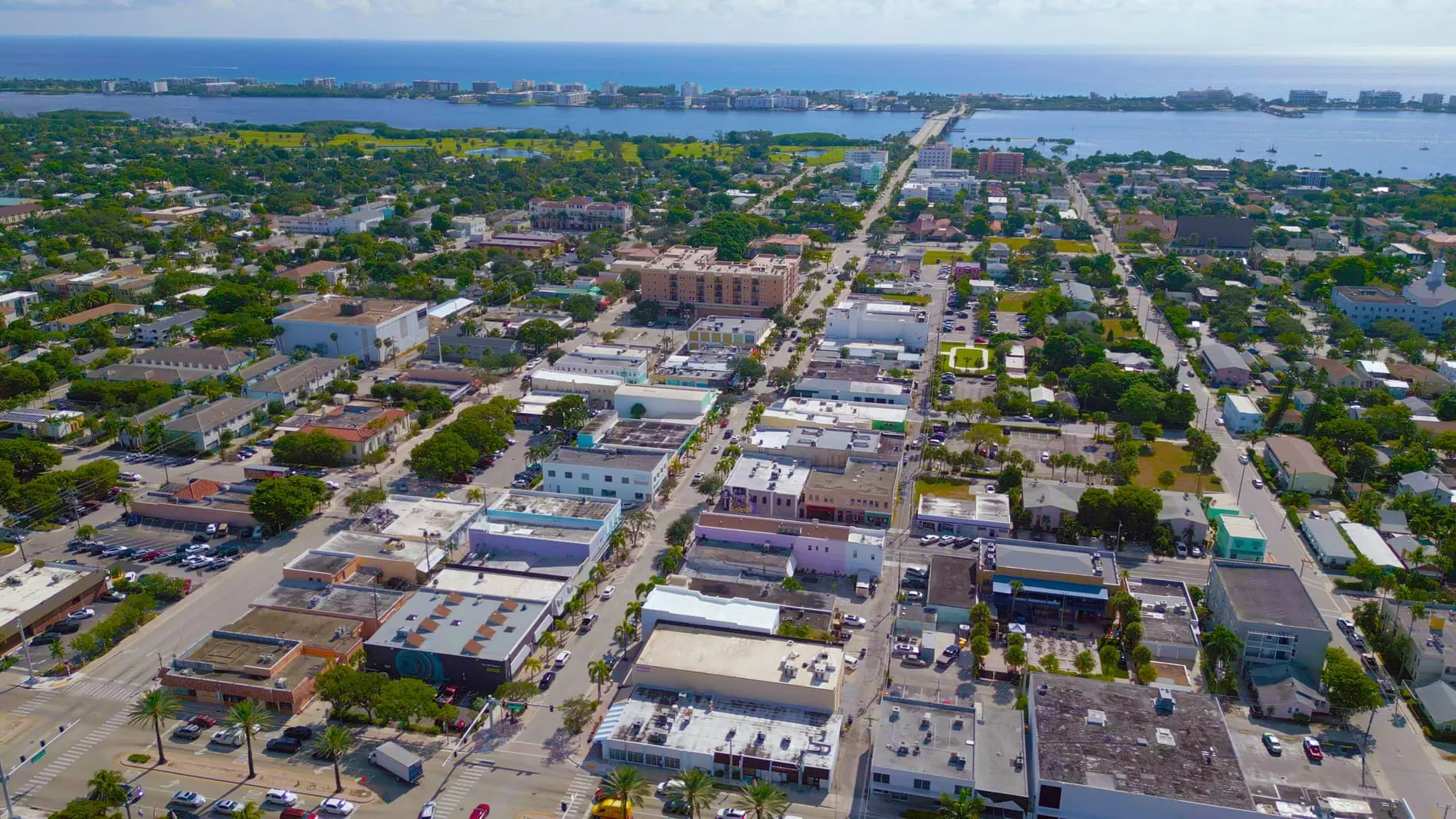 An aerial view of downtown Lake Worth Beach, Florida